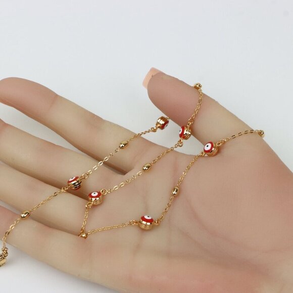 Rose Gold Evil Eye Necklace with Red Beads, Elegant and Unique, XPNL0250 - Picture 2 of 12